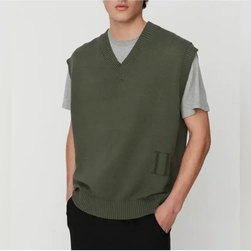 LES DEUX KNIT VEST SCANDINAVIAN STREETWEAR OVERSIZE FIT LINEN BLEND MEN SIZE M